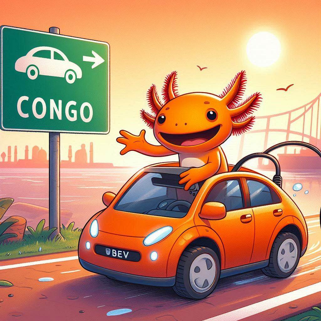 orangenes Axolotl auf dem Weg in den Kongo